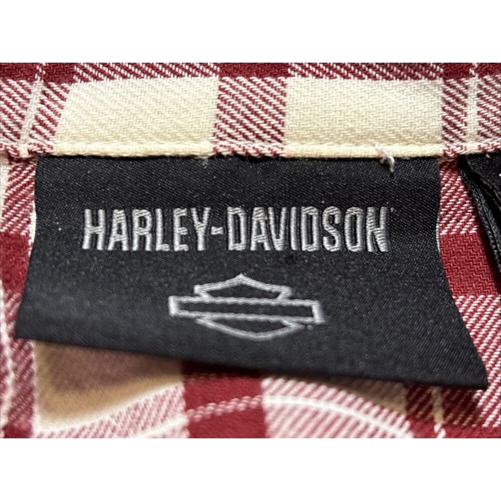 Flannel Plaid Harley-Davidson Red White Black Label Button Up Flap Pockets Reg M